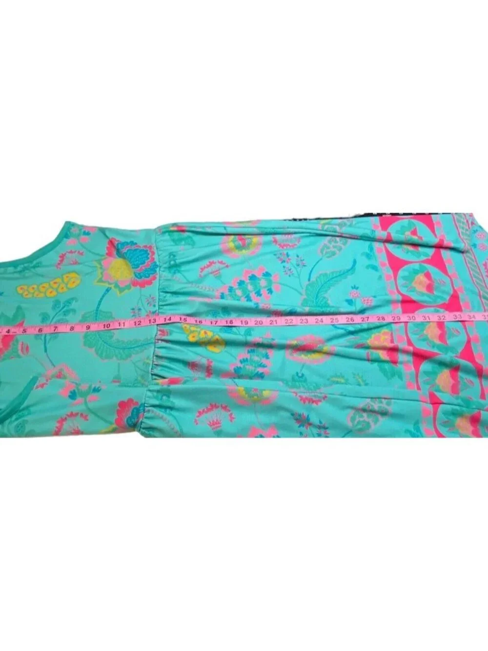 IZURIA Women Sleeveless Empire Waist Dress Sz L Turquoise Fuchsia Summer 66-7